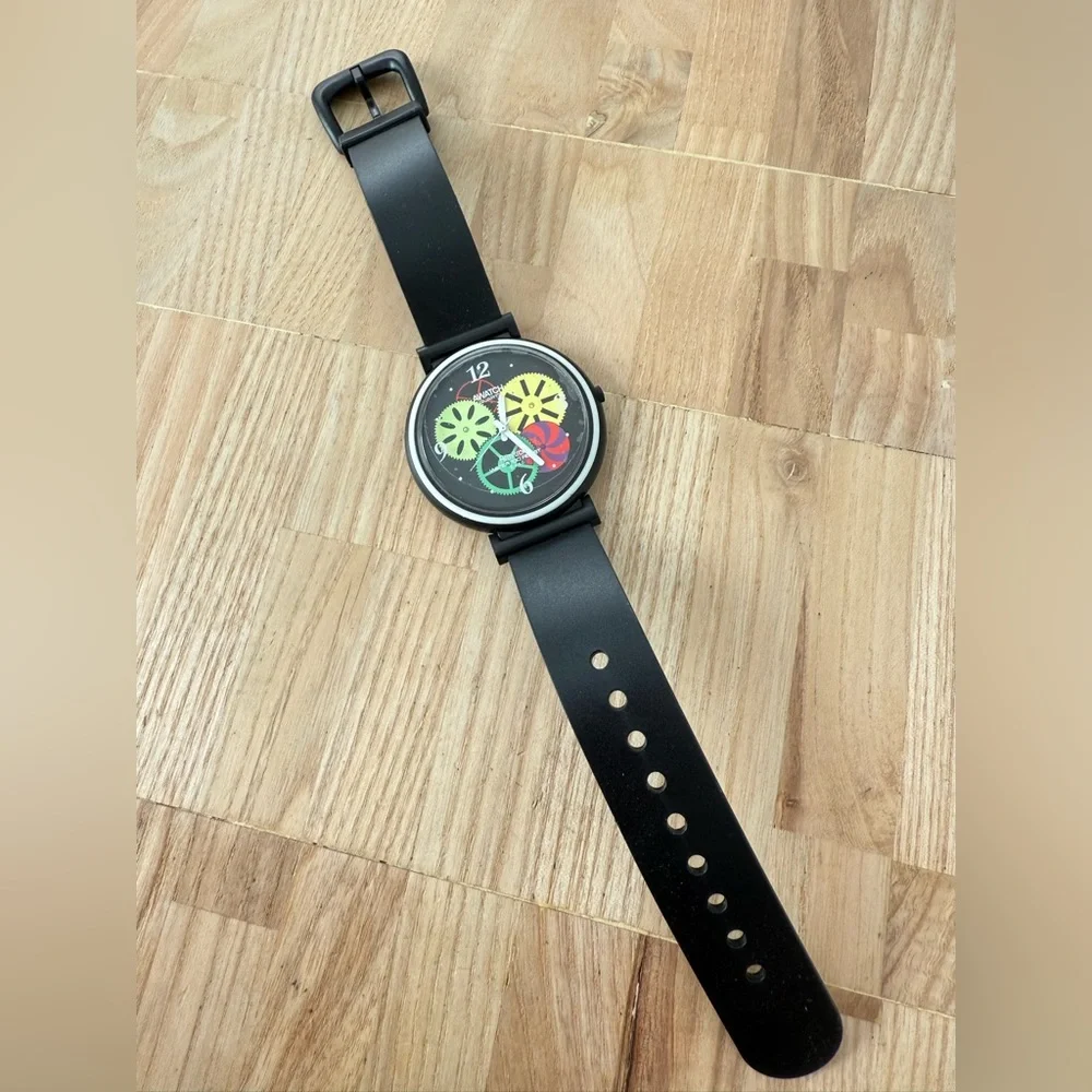 Vintage Armitron AWatch gears design black watch NEW BATTERY
